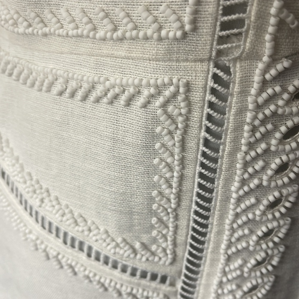 Kobi Halperin White Linen/Cotton Beaded Dress 10 - Picture 5 of 16